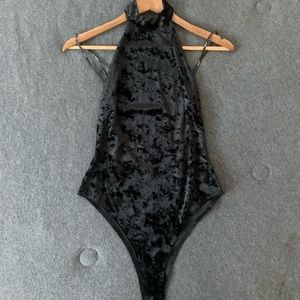 Crushed Black Velvet Bodysuit